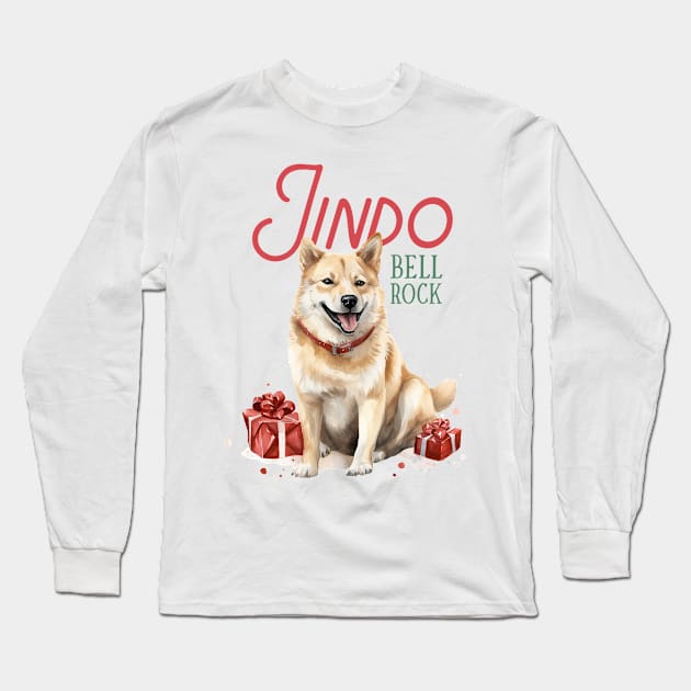 Jindo dog Christmas gift Long Sleeve T-Shirt by Positively Petal Perfect 